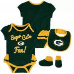 Packers Newborn Super Cute Fan Creeper, Bib and Booties Set